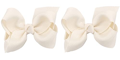 ZOONAI 3 Inch Baby Girl Hair Bows Boutique Hair Clip Teens Toddlers Hairpin Headwear - Set of 2 (Ivory)
