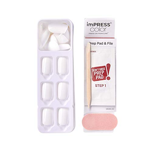 KISS imPRESS Color Press-On Manicure, Gel Nail Kit, PureFit Technology, Short Length, ââ‚¬Å“Frostingââ‚¬Â, Polish-Free Solid Color Mani, Includes Prep Pad, Mini File, Cuticle Stick, and 30 Fake Nails