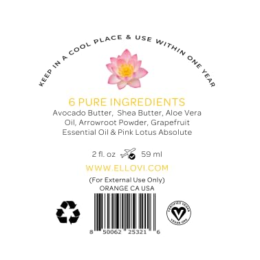 Ellovi All-Natural Luxuriously Whipped Body Butter - Pure Enough to Eat - Made With Just 6 Vegan Ingredients - Plant-Based Moisturizer For Naturally Healthy Skin (Pink Lotus, 2 Fl Oz (Pack of 1))