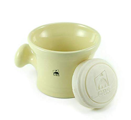 GBS Shaving Mug with Knob Handle and Ocean Driftwood Soap 3 0z (Ivory)