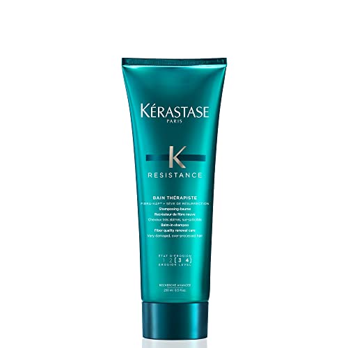 KÉRASTASE Resistance Bain Therapiste Shampoo, Repairing Gel Shampoo, Soothing Texture for Itchy Scalp, Heat Protectant with Protein for Weak Hair for Over-Processed and Damaged Hair, 8.5 Fl Oz