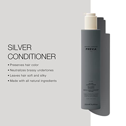 PREVIA Blonde Silver Conditioner for Blonde Gray & White Hair Neutralizes Brassiness Enhances Cold Blonde Hues Protects Color Boosts Shine Sulfate & Paraben Free Vegan 8.45 oz
