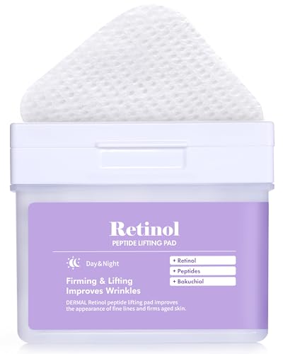 DERMAL Retinol Peptide Lifting Pad - Korean Toner Pad for Anti-Aging & Wrinkles with Bakuchiol - Vegan Pure Cotton Square Pads - High Capacity, 120 Sheets