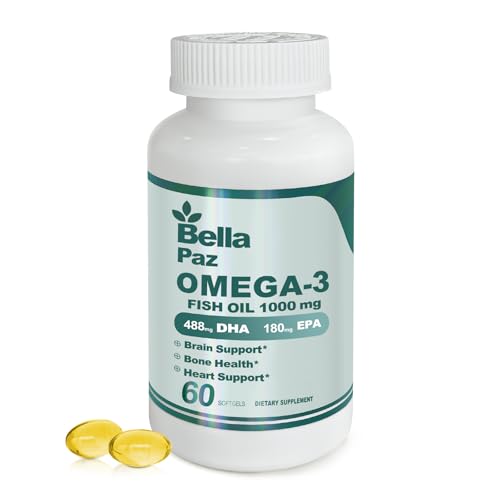 BELLAPAZ Omega 3 FishOil Supplements - 788 mg Omega-3 Fatty Acid Burpless, 488 DHA & 180 EPA for Muscle Bone Heart Brain Support and Health, Supplements for Fitness Sport Men and Women, 60 Softgels