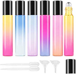 Essential Oil Roller Bottles, 24Pcs 10ml Gradient Color Roller Bottles Vials Colored Glass Cosmetic Containers with Stainless Steel Roller Ball and Black Cap, Roll on Bottles (2 Dropper,2 Funnel)