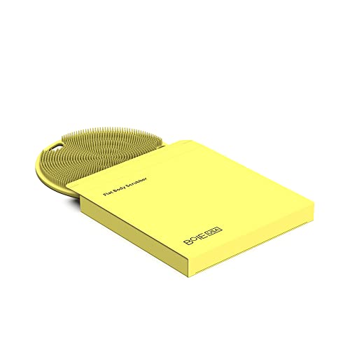 Boie USA Flat Body Scrubber - Soft Silicone-Like Exfoliating Shower Scrubber & Body Cleansing Brush - Stick-to-Wall Loofah Replacement - Body Exfoliator for All Skin Types - Yellow