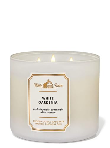 Bath & Body Works, White Barn 3-Wick Candle w/Essential Oils - 14.5 oz - New Core Scents! (White Gardenia)