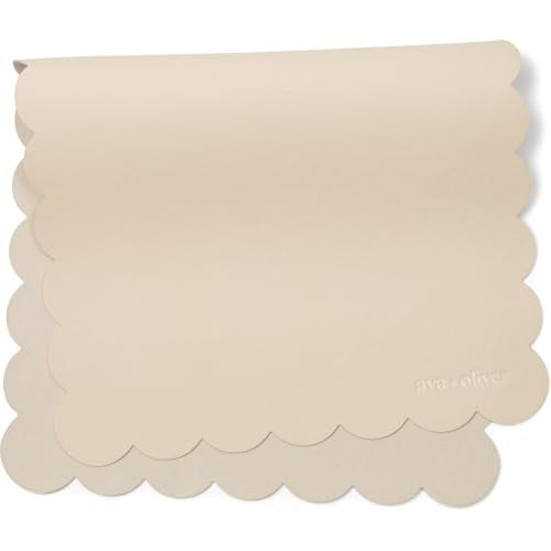 Ava + Oliver Vegan Leather Baby Changing Mat (16 X 30 in) - Multipurpose Wipeable and Portable Diaper Changing Mat - Foldable Travel Changing Mat (Cream Scallop)
