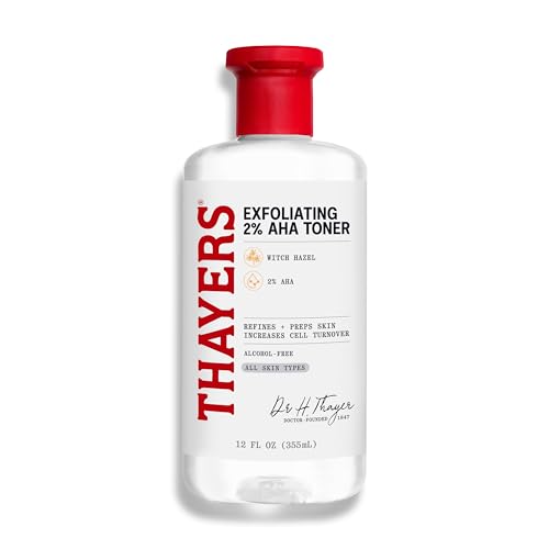 Thayers 2% AHA Exfoliating Toner with Glycolic Acid, Lactic Acid and Witch Hazel, Smoothing and Pore Refining Skin Care for All Skin Types, 12 Fl Oz