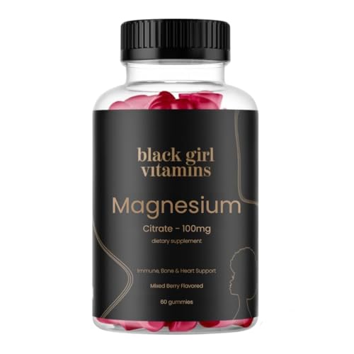 Black Girl Vitamins - Magnesium Gummies, for Sleep, Immunity, and Bone Support. Magnesium Citrate Supplement with (100mg) per Serving, Gluten-Free (Mixed Berry). 60ct