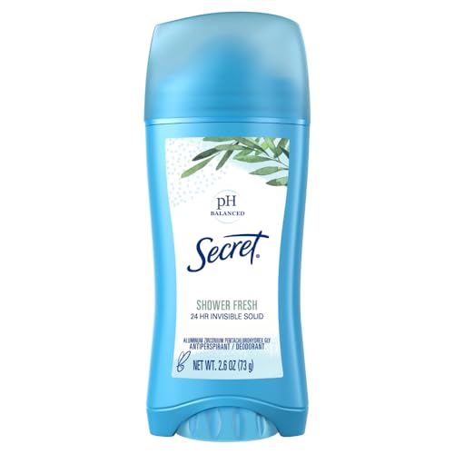 Secret Antiperspirant and Deodorant for Women, 24hr Sweat & Odor Protection, PH Balanced Protection, Gentle on Skin, Invisible Solid, Shower Fresh Scent, 2.6 oz