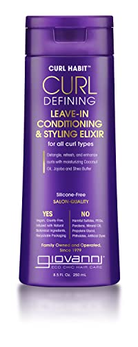 GIOVANNI Curl Habit Curl Defining Leave-In Conditioning & Styling Elixir - For All Curl Types, Vegan, Cruelty Free - 8.5 oz (Pack of 1)