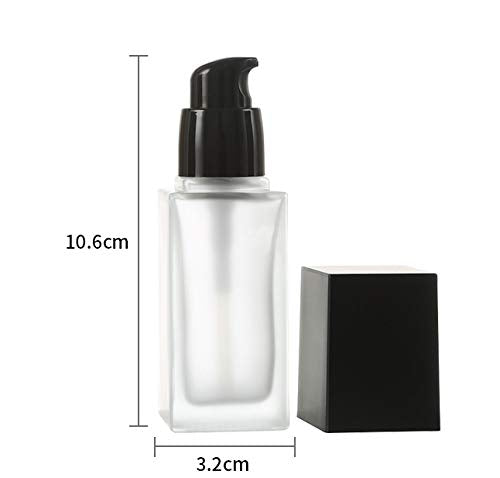 2 Pack 30ml/1 Oz clear Glass Foundation Bottle,Empty Refillable Square Lotion Bottle With Press Pump for Lotion Liquid Body Cream Cosmetic Travel Foundation Samples Vials-Pipette&Funnel Included