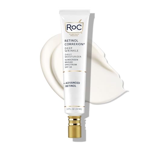 RoC Retinol Correxion Deep Wrinkle Daily Face Moisturizer with Sunscreen SPF 30, Skin Care for Fine Lines, Dark Spots, Post-Acne Scars, Stocking Stuffers for Men & Women, 1 Ounce (Packaging May Vary)