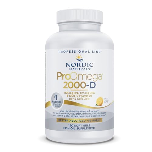 Nordic Naturals ProOmega 2000-D, Lemon Flavor - 2150 mg Omega-3 + 1000 IU D3-120 Soft Gels - Ultra High-Potency Fish Oil - EPA & DHA - Brain, Heart, Joint, & Immune Health - Non-GMO - 60 Servings