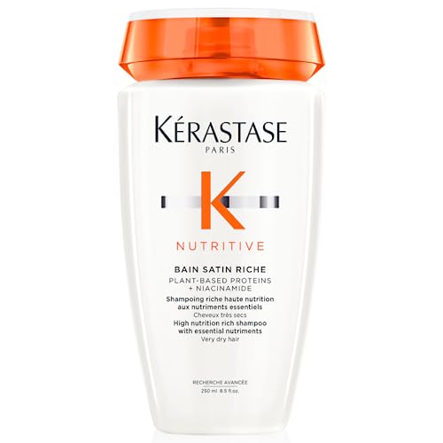 KÉRASTASE Nutritive Bain Satin Riche Shampoo, Cleanses & Strengthens Against Dryness, Adds Softness, Shine & Nourishment with Plant-Based Proteins & Niacinamide for Medium to Thick to Dry Hair