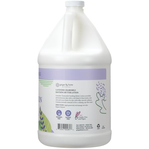 Ginger Lily Farms Botanicals Soothing Butter Lotion for Dry Skin, 100% Vegan & Cruelty-Free, Lavender Chamomile Scent, 1 Gallon Refill (128 fl oz)