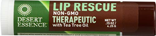 Desert Essence, Theraputic Tea Tree Oil Lip Rescue 0.35 oz. - Gluten Free - Vegan - Cruelty Free - Tea Tree Oil, Aloe & Vitamin E - Relieves Dry Cracked Lips While Cooling