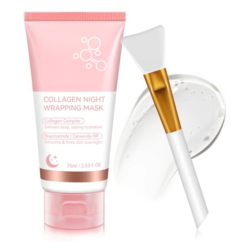 QwsYaay Collagen Night Wrapping Mask, Collagen Face Mask, Collagen Sleeping Mask, Collagen Facial Mask for Elasticity & Hydration, Hydrates and Tightens Skin, Reduces Sagging