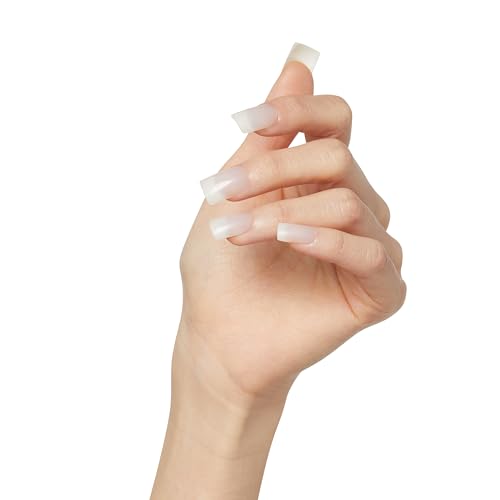 KISS Salon Acrylic, Press-On Nails, Nail glue included, 'Euphoria', French, Medium Size, Square Shape, Includes 28 Nails, 2g Glue, 1 Manicure Stick, 1 Mini File