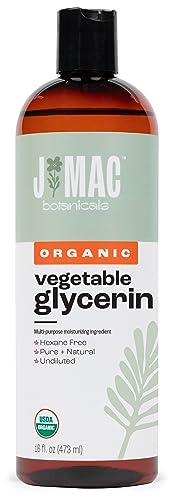 J MAC BOTANICALS, Organic Vegetable Glycerin Oil (16oz bottle) Moisturizing and softening, 100% Pure natural liquid organic glycerine for crafts, skin, face, hair