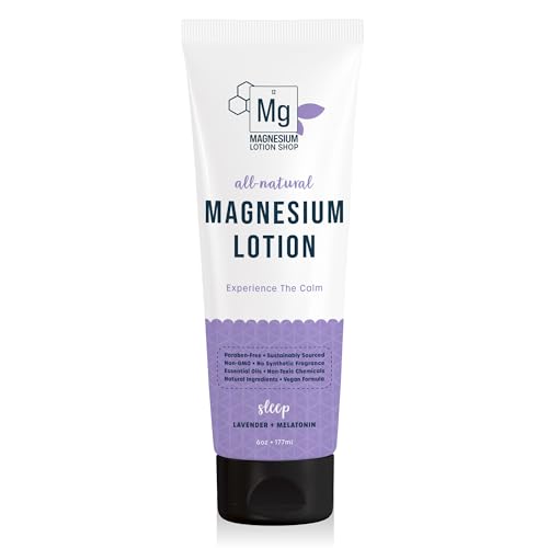 Melatonin + Lavender Magnesium Lotion | 250 mg Magnesium and 3 mg Melatonin per Teaspoon | 6 oz Bottle of Lavender Lotion