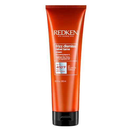 Redken Frizz Dismiss Rebel Tame Leave-In Cream, Heat Protection to 450°F, Controls Frizz & Humidity, Smooths Hair, Sulfate Free, 8.05oz