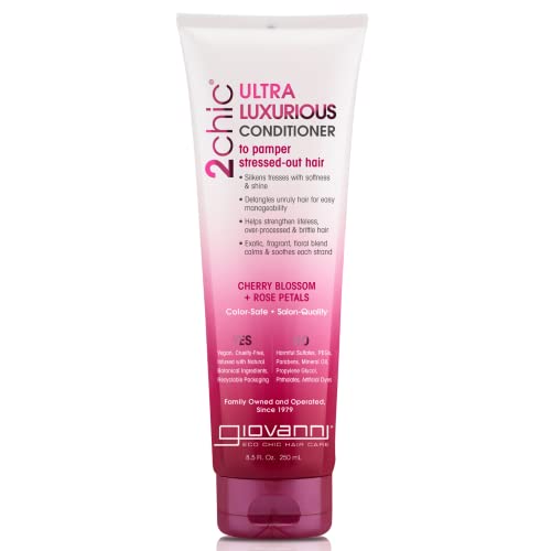 GIOVANNI 2chic Ultra-Luxurious Conditioner - Calms & Smooths Curly & Wavy Hair, Silkens Tresses, Strengthens Over Processed Hair, Helps Detangle, Color Safe, Cherry Blossom & Rose Petals - 8.5 oz