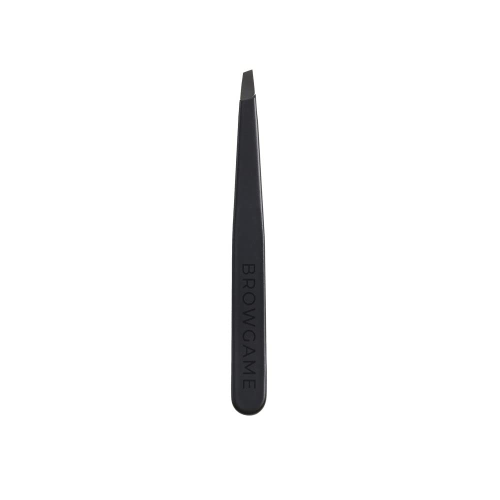 Browgame Signature Slanted Tweezer - Expertly Designed Brow Grooming Tool - Easy Grip Handle For Precise Hair Removal - Extra Sharp Plucking Tool For Easy, Painless Hair Removal - Blackout - 1 Pc