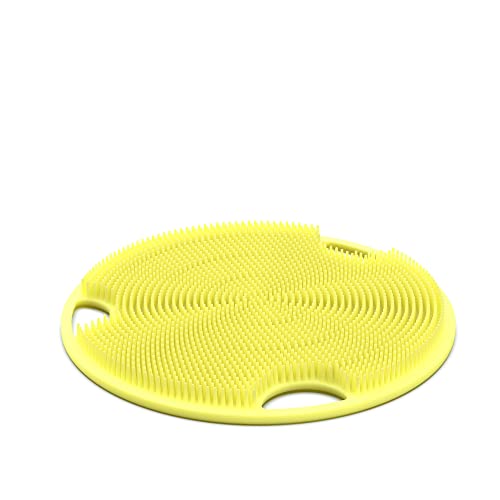 Boie USA Flat Body Scrubber - Soft Silicone-Like Exfoliating Shower Scrubber & Body Cleansing Brush - Stick-to-Wall Loofah Replacement - Body Exfoliator for All Skin Types - Yellow