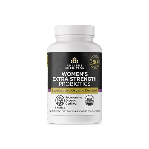 Ancient Nutrition Regenerative Organic Certified Probiotics for Women, Probiotics Women’s Extra Strength, Healthy Digestion and Immune System Function Support, 25 Billion CFUs* Per Serving, 60 Count