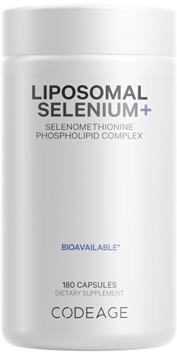 Codeage Selenium 200 mcg Supplement, 6-Month Supply, Immune Support, Mineral Cofactor Selenomethionine, Phospholipids, Vegan, Liposomal Delivery, 180 Capsules