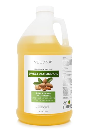 velona Sweet Almond Oil - 64 Fl Oz | 100% Pure and Natural Carrier Oil | Refined, Cold Pressed | Skin, Hair, Body & Face Moisturizing | Use Today - Enjoy Results
