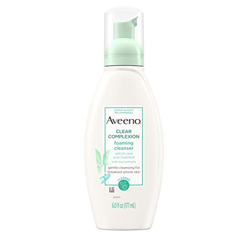 Aveeno Clear Complexion Foaming Oil-Free Facial Cleanser with Salicylic Acid for Breakout Prone Skin, Face Wash with Soy Extracts, Hypoallergenic and Non-Comedogenic, 6 fl. oz