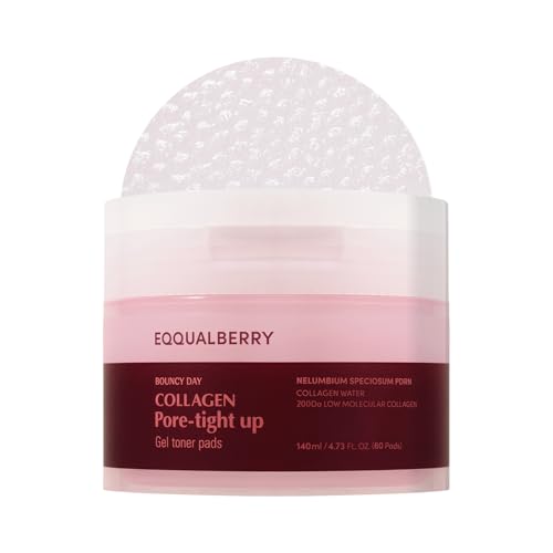 EQQUALBERRY Collagen Pore-Tight Up Gel Toner Pads – Korean Pore-Tightening Jelly Pad with Deep Absorption Collagen, Hydrating & Firming Formula, 4.73 FL.OZ. (140ml) / 60 Pads