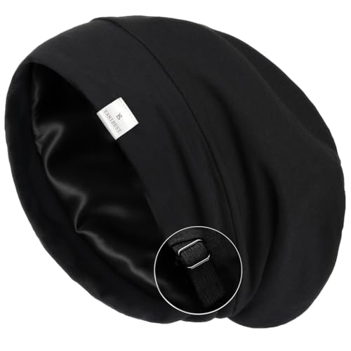 YANIBEST Silk Satin Bonnet Hair Wrap for Sleeping - Adjustable Stay on Silk Lined Slouchy Beanie Hat for Curly Hair and Braids