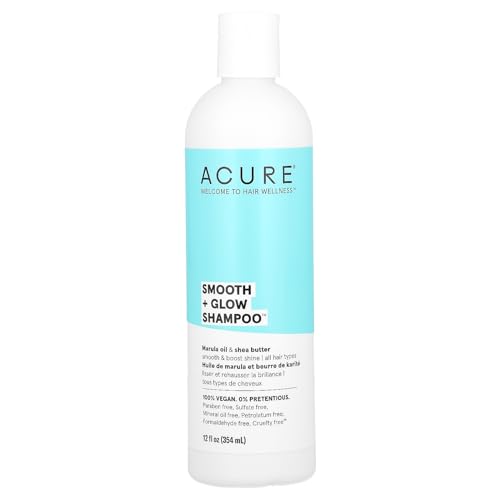 Acure Smooth + Glow Shampoo | Featuring Marula Oil & Shea Butter to Tame Frizz & Amp Up The Shine Factor, 12 Fl Oz