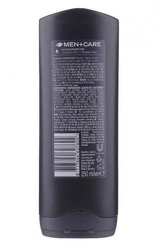 Dove Men Care Body and Face Wash, Hydrating Clean Comfort, 250 ml (8.5 fl oz), Value Bundle - Pack of 2