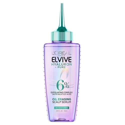 L'OREAL PARIS Elvive Hyaluron + Pure Oil Erasing Scalp Serum with Salicylic Acid For Oily Hair, 3.45 Fl Oz