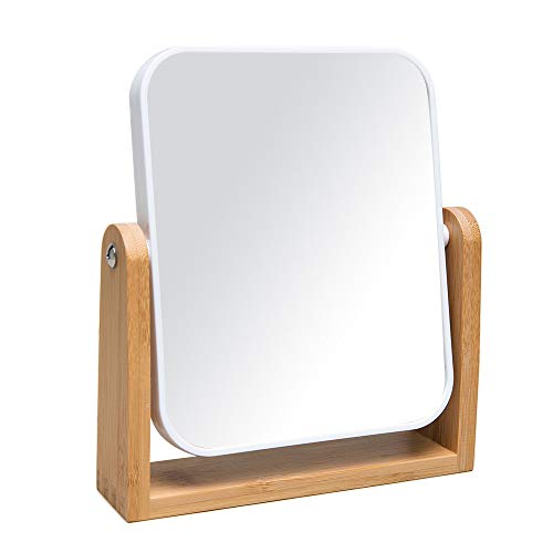 YEAKE Vanity Makeup Mirror with Natural Bamboo Stand,8 Inch 1X/2X Magnification Double Sided 360 Degree Swivel Magnifying Mirror,Portable Table Desk Countertop Mirror Bathroom Shaving Make Up Mirror