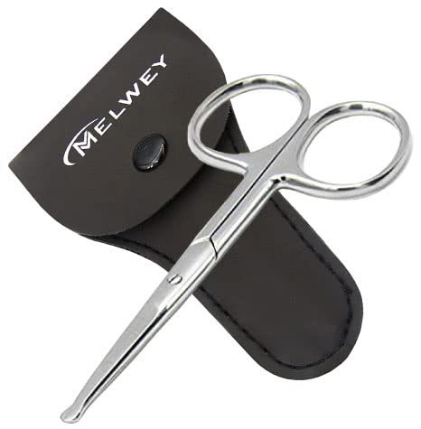 Melwey Rounded Stainless Steel Facial Hair Scissors/Safety Scissor for - Nose, Eyebrows, Facial Hair, Eyelashes, Moustache, Beard Trimming, Baby Nail.