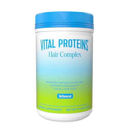 Vital Proteins Collagen Peptides + Biotin 10000mcg Hair Complex, Hair Growth Supplement - Clinically Studied Lustriva to Promote Thicker Fuller Hair, 20g Unflavored Collagen for Women 11.4oz Powder