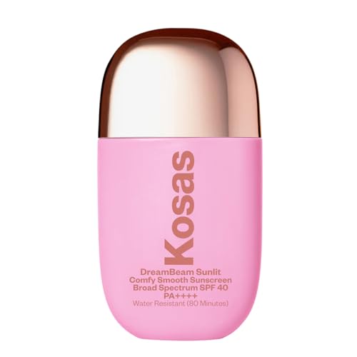 Kosas DreamBeam Water Resistant Sunscreen SPF 40 - Smooth Liquid Sun Protection for Face Lightweight Makeup Base w/Hyaluronic Acid, Ceramides & Peptides - Golden Glow, Sunlit, 40 ml