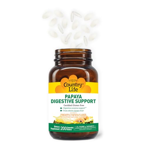 Country Life, Papaya Digestive Support, Daily Enzymes to Promote Digestive Health and Nutrient Absorption, 200 ct