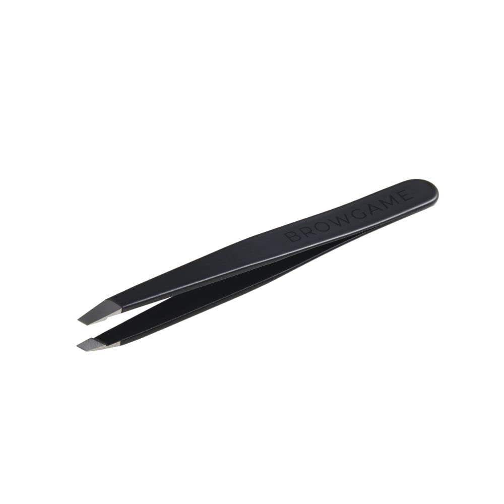 Browgame Signature Slanted Tweezer - Expertly Designed Brow Grooming Tool - Easy Grip Handle For Precise Hair Removal - Extra Sharp Plucking Tool For Easy, Painless Hair Removal - Blackout - 1 Pc