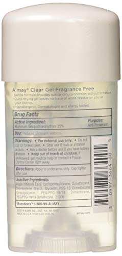 Almay Clear Gel, Anti-Perspirant and Deodorant, Fragrance Free, 2.25-Ounce Stick (Pack of 3)