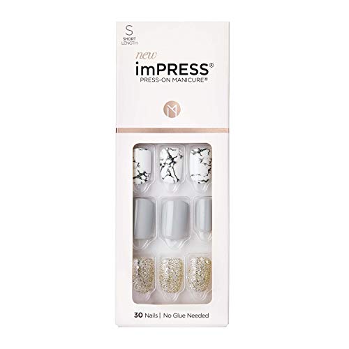 imPRESS Design, Press On Nails, Knock Out, Gray, Short, Size, Squoval, Shape, Includes 30 Nails, Prep Pad, Instructions Sheet, 1 Manicure Stick, 1 Mini File