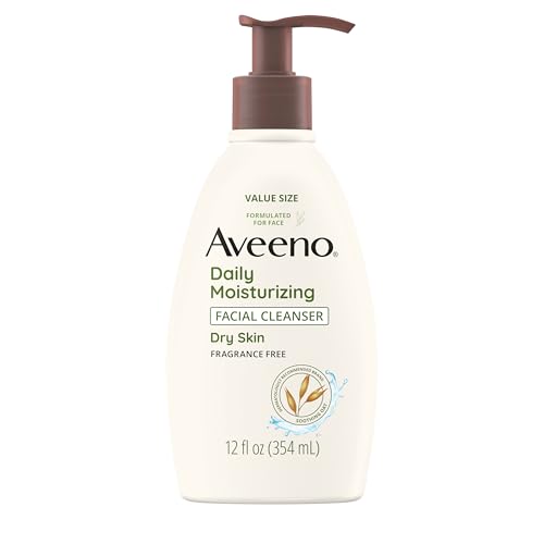 Aveeno Daily Moisturizing Facial Cleanser for Dry Skin, Gentle Face Cleanser with Soothing Oat for Skin that Feels Soft & Supple, Removes Dirt, Oil and Impurities, Fragrance Free, 12 FL OZ