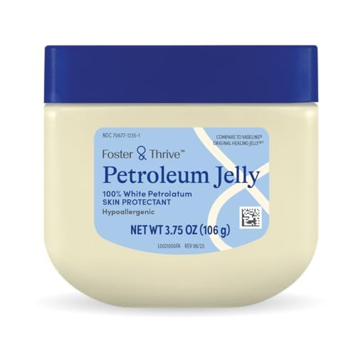 Foster & Thrive Petroleum Jelly Healing Skin Protectant, Provides Dry Skin Relief and Protects Minor Cuts, Hypoallergenic, Dermatologist Recommended, Fragrance-Free, Locks in Moisture 3.75 oz 4-Pack