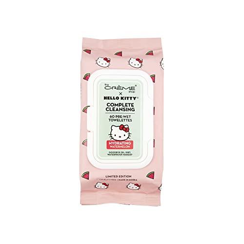 The Crème Shop Hello Kitty Complete Cleansing Wipes, Hydrating Watermelon Facial Cleanser Wipes, Korean Face Wipes
